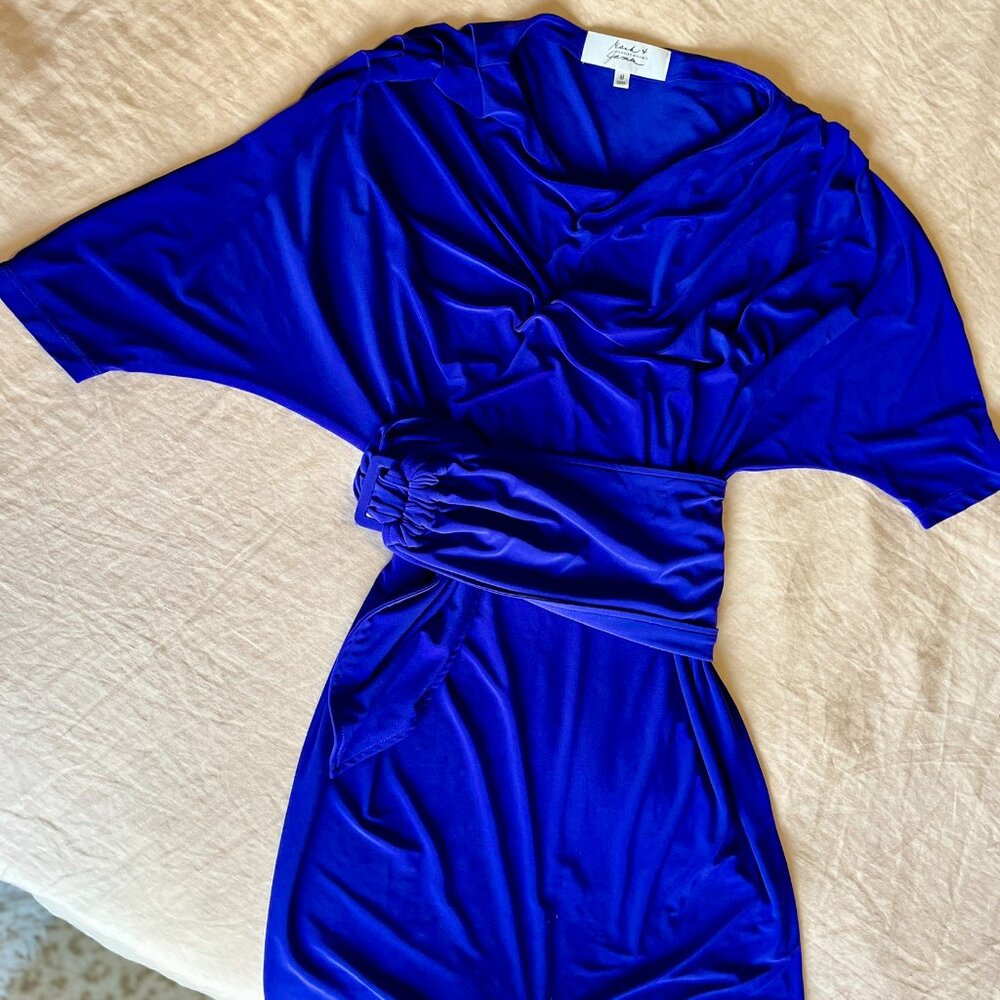 Badgley Mischka Mark + James Violet Belted Party Dress, size Med